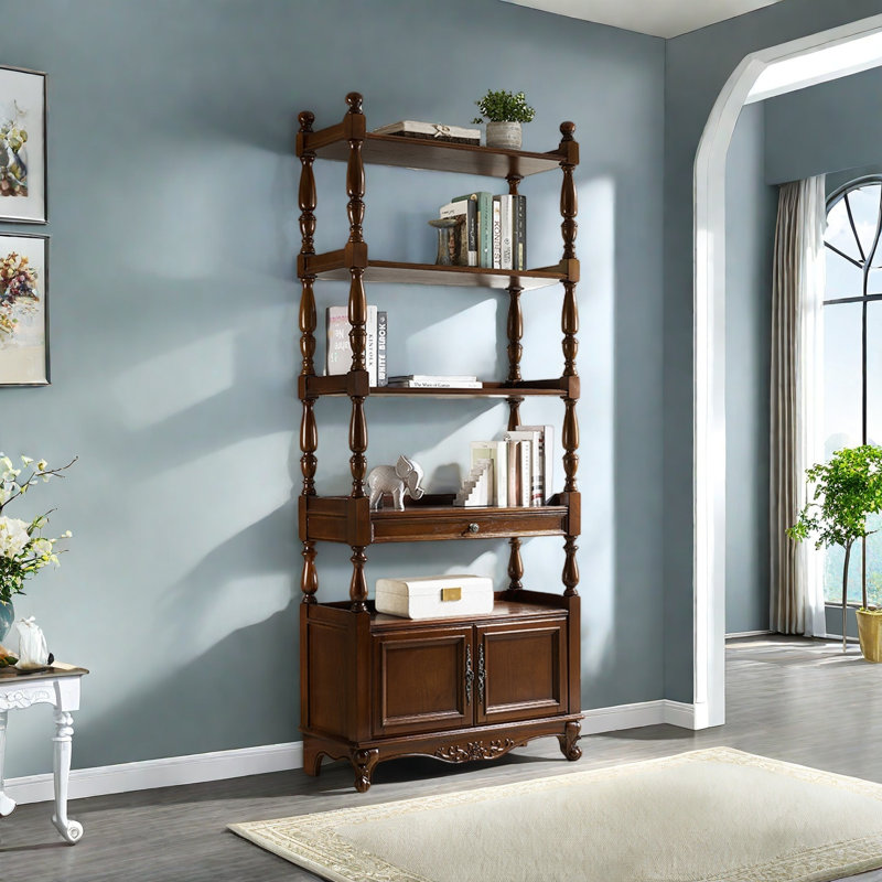 Une belle bibliothèque bien conçue, (5 Shelves) 82.6"H x 27.5"W x 14.9"D, Marron foncé