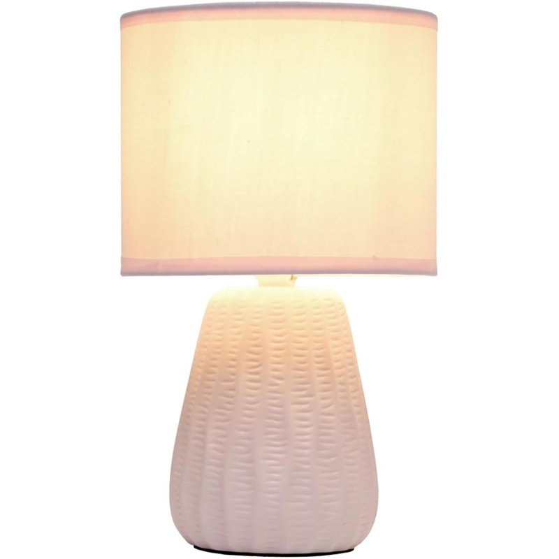 11.02" Traditional Mini Modern Ceramic Texture Pastel Accent Bedside Table Desk Lamp W Matching Fabric Shade