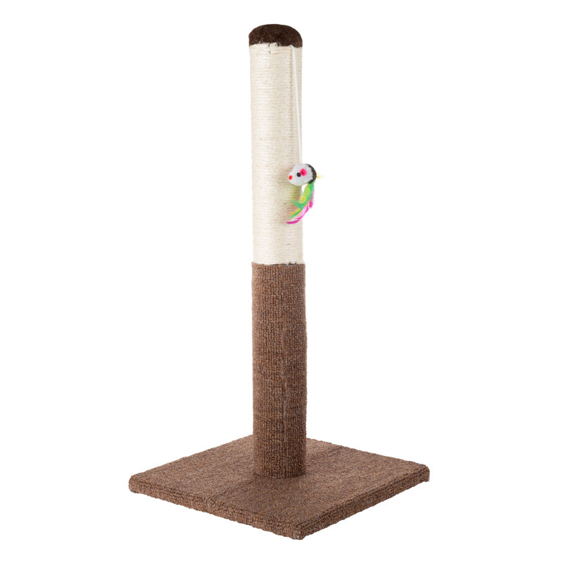 24.5-Inch Brown Sisal and Carpet Cat Scratching Post with Toy