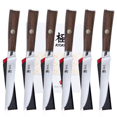 Kyoku Daimyo Series 5 - Inch Japanese 440C Stainless Steel Serrated Steak Knife Set (Set Of 6) -  JEP-SK6P-22-BNWF-1