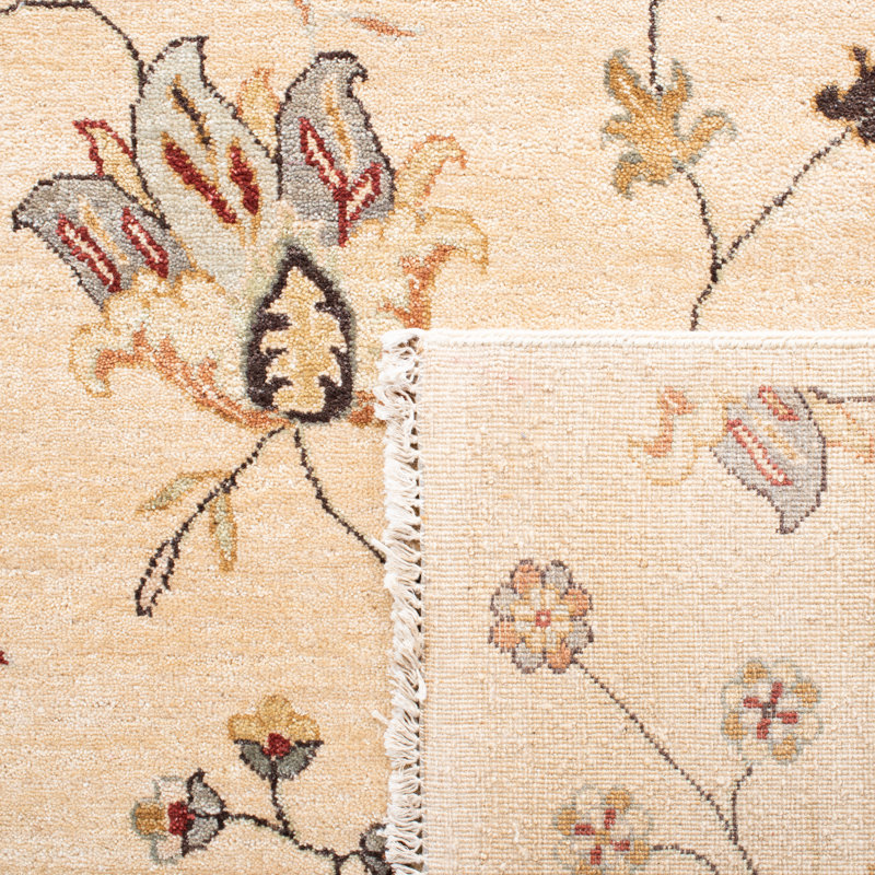 Agra Hand-Knotted Wool Beige/Yellow Area Rug, Rectangle 4' x 6'