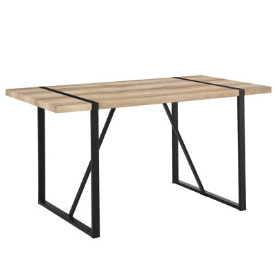 Table de salle à manger moderne de 55 po, plateau de table en bois et pieds en métal noir, pour 4 à 6 personnes, table industrielle élégante pour 4 à 6 personnes