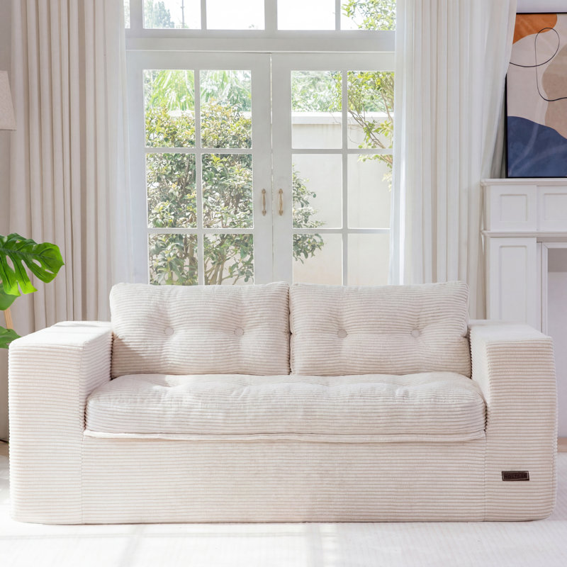Canapé en velours côtelé de 63 po avec deux coussins inclus, P 35,4 po x l 79 po x H 15,7 po, Beige