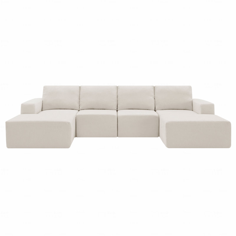 Basic Sectional Sofa, Modular U Shaped  Sofa With Ottomans,Luxury Cloud Chenille Floor Couch With Deep Seat, Beige Chenille