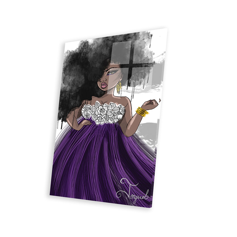 Jolie impression mauve sur verre acrylique, H 24 po x l 16 po x P 0,25 po
