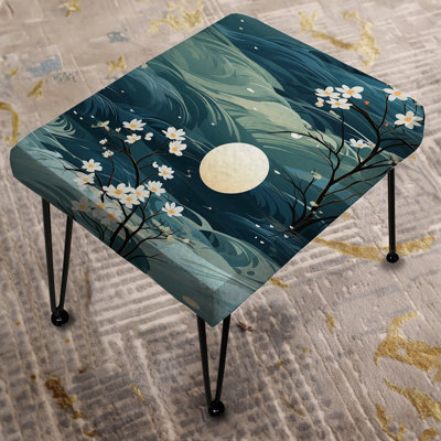 White And Blue Calm Costal Reflections - Floral Rectangle Ottoman