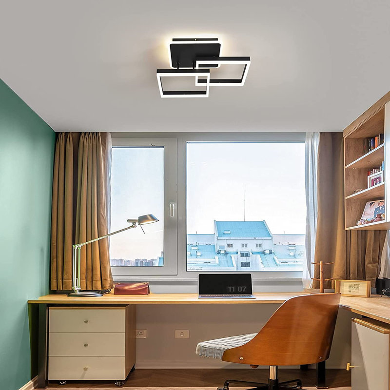 Plafonnier à DEL carré moderne 70W à DEL 25 "avec plafonnier encastré à intensité variable pour luminaire de cuisine, noir