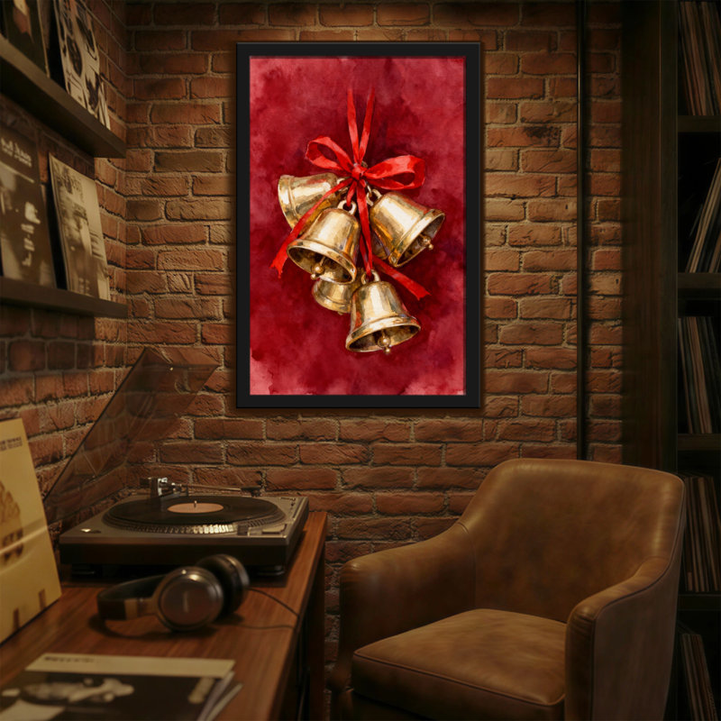 Cloches rouges de Noël sur fond rouge, H 24 po x l 16 po