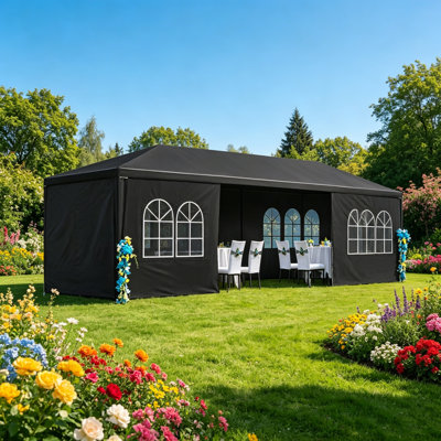10x30ft Black Party Tent with 8 Removable Sidewalls Waterproof Gazebo Shelter for Outdoor Weddings BBQ Events and Gatherings