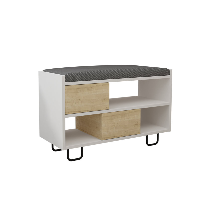 Cannonleague Polyester Upholstered Storage Bench, White/Oak