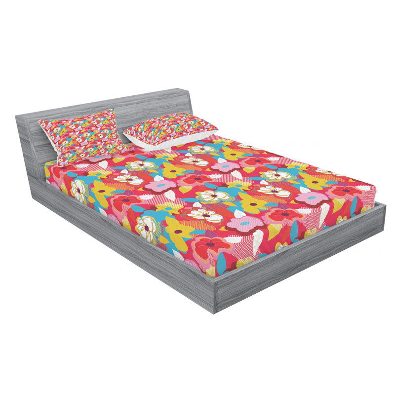 Microfiber Floral Sheet Set, Full Sheet Set + Fitted Sheet + 2 Pillowcases, Green/Orange Floral