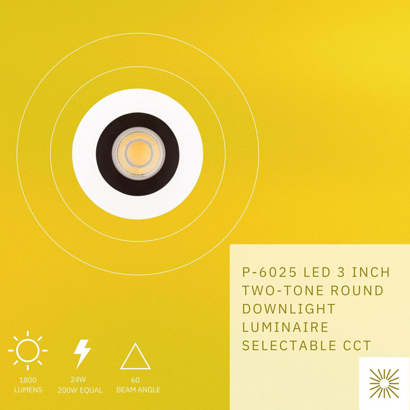 Perlglow 3" Round 24W ‎1800 Lumens 5CCT Recessed Light, Black/White