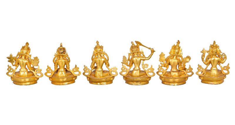Ensemble de 6 figurines de bodhisattva bouddhiste tibétain