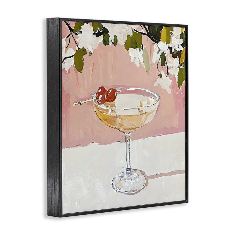 Giclée encadrée rose cocktail avec fleurs de pommier, design par Riley B, H 14 po x l 11 po, Giclée encadrée noir minuit
