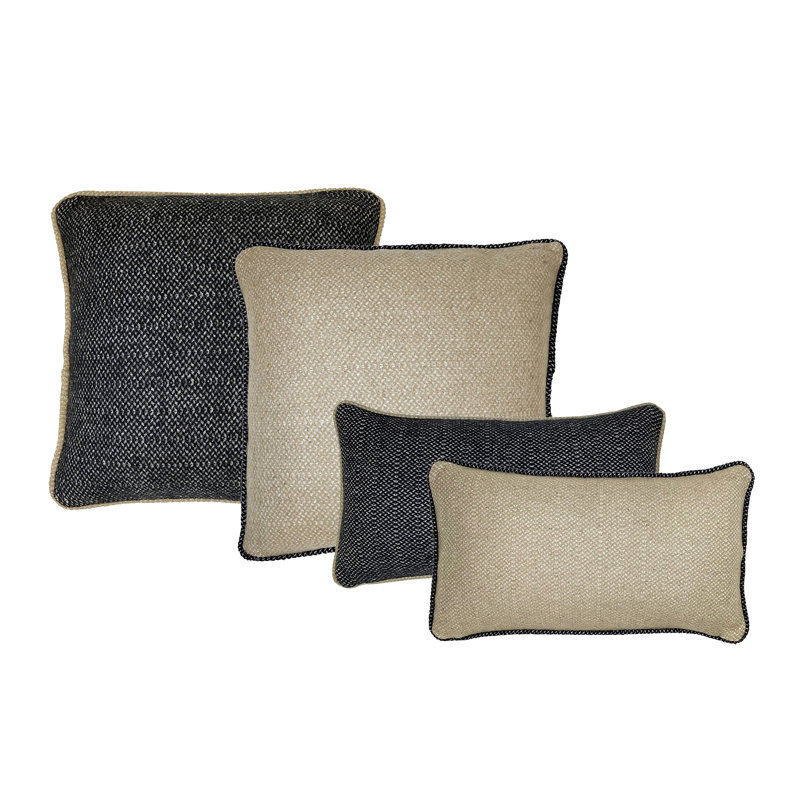 Leora Wool Blend Woven Throw Lumbar Pillow in Raven Black, Beige