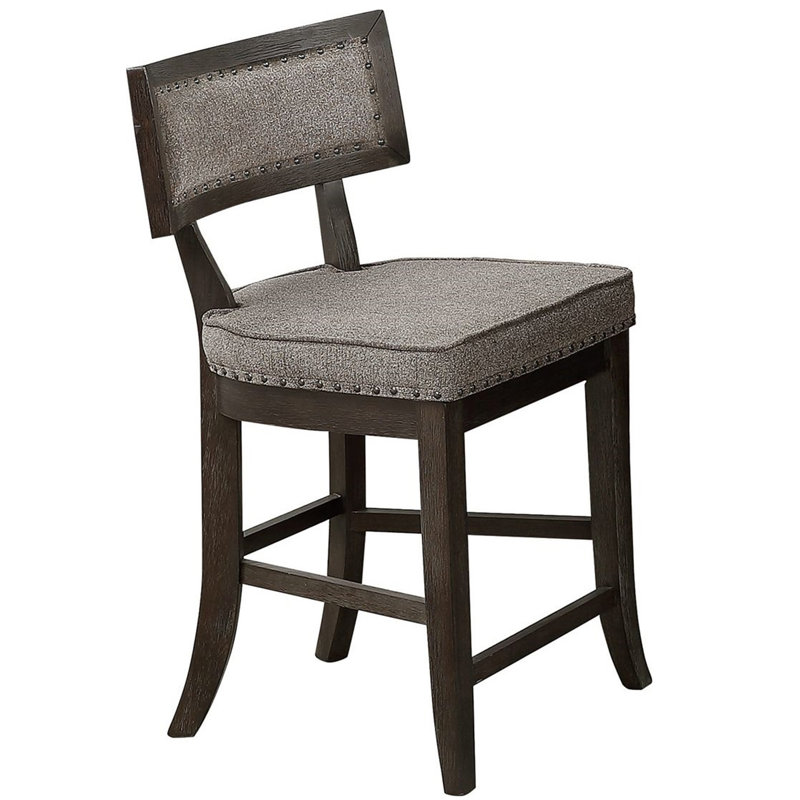 Tabouret de bar moderne à hauteur de comptoir rembourré avec dossier et pieds en bois d'hévéa massif, espresso / gris, ensemble de 4