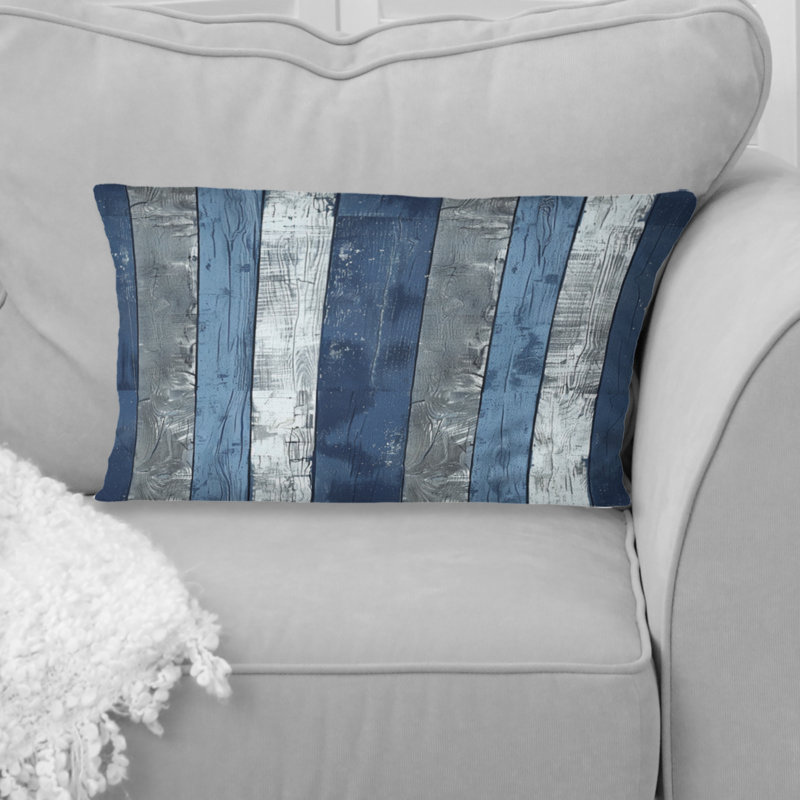 Planche de bois bleu marine et argentée I - Coussin Farmhouse, 12" x 20", Forme rectangulaire