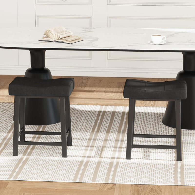 Bar Stools Set of 4, 24" Counter Height Upholstered Padded Barstools with Curved Surface