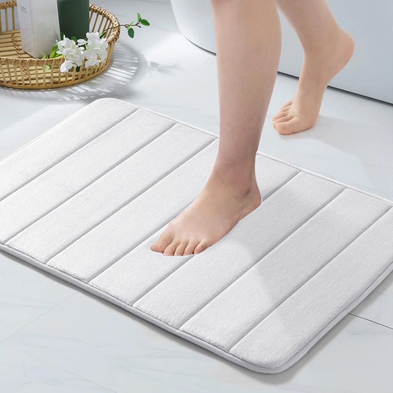 Mylhana Memory Foam Bath Mat - Non Slip Super Absorbent & Quick Dry Anti-Bacterial, 40cm W x 60cm L, White