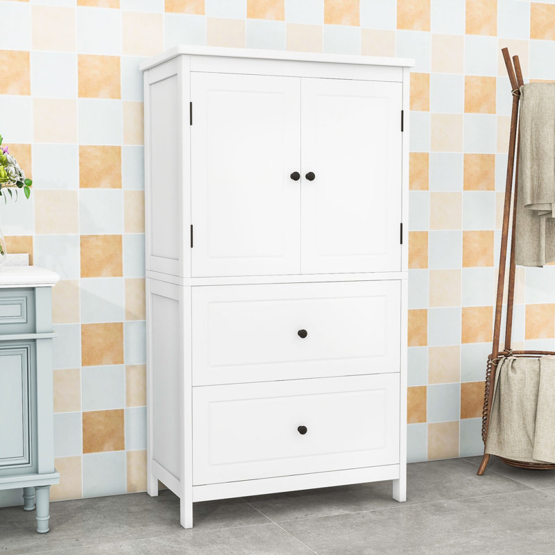 Bathroom Storage Cabinet with Two Drawers and Doors, White