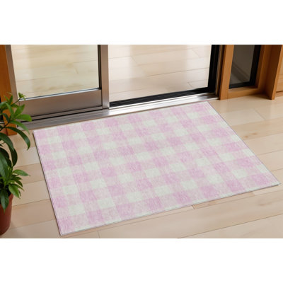 Tapis d'intérieur lavable à carreaux rose 3 pi x 5 pi