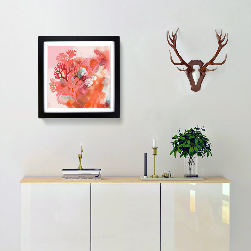 Coral Gestural Art No.1 - Single Picture Frame Print on Wood, Black