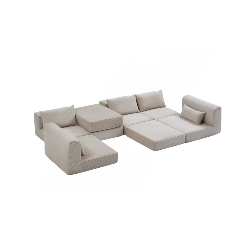 Ensemble modulaire de canapé modulaire rembourré en L de 100 pouces avec 5 coussins pour salon, appartement, chambre à coucher
