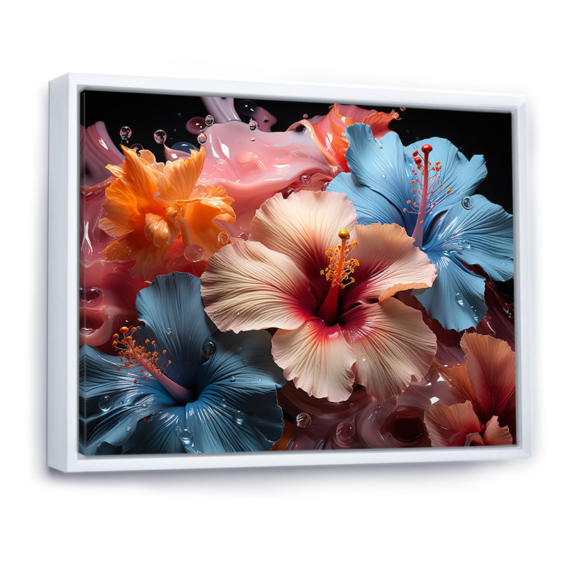 Hibiscus coloré et moderne I - Hibiscus, impressions d'art mural, Cadre flottant blanc, H 16 po x l 32 po x P 1 po