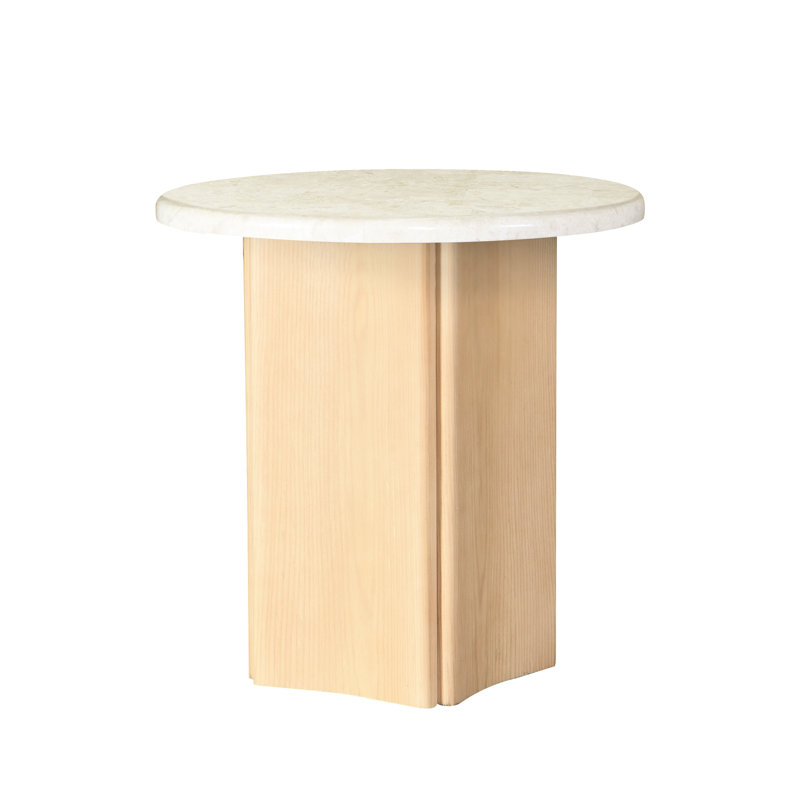 End Table With Marble Top And 32mm Thick Oak Finish, Resin Construction, 40lbs Weight Capacity, 24 Inches In All Dimensions Featuring Marble, Wooden Curved Base, Veneer, Limit, Size