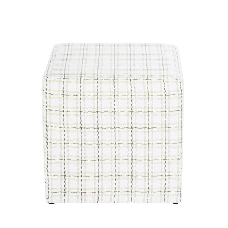  Soft Cube Ottoman - Natural Plaid Woven Fabric, Cream/White Plaid