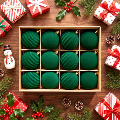 Velvet Christmas Ball Ornaments Set - 12pcs Large 8cm Christmas Tree Ornaments, Soft Fabric Hanging Balls in Assorted Elegant Holiday Colors for Tree, Wreath, Garland, Home Party Décor