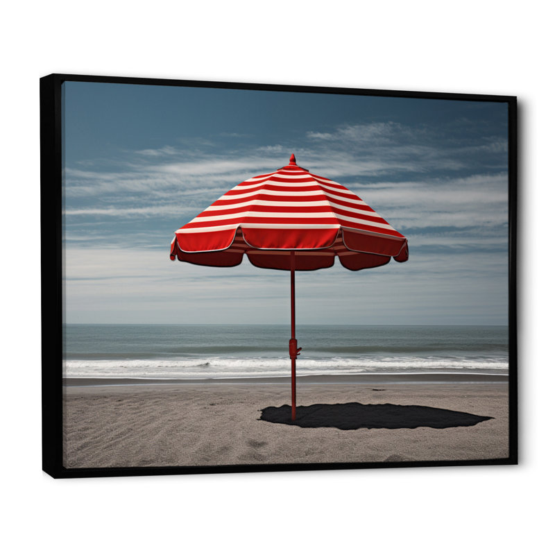 Parasol rouge Coastal Beach - imprimé, H 24 po x l 32 po x P 1 po, Cadre flottant noir