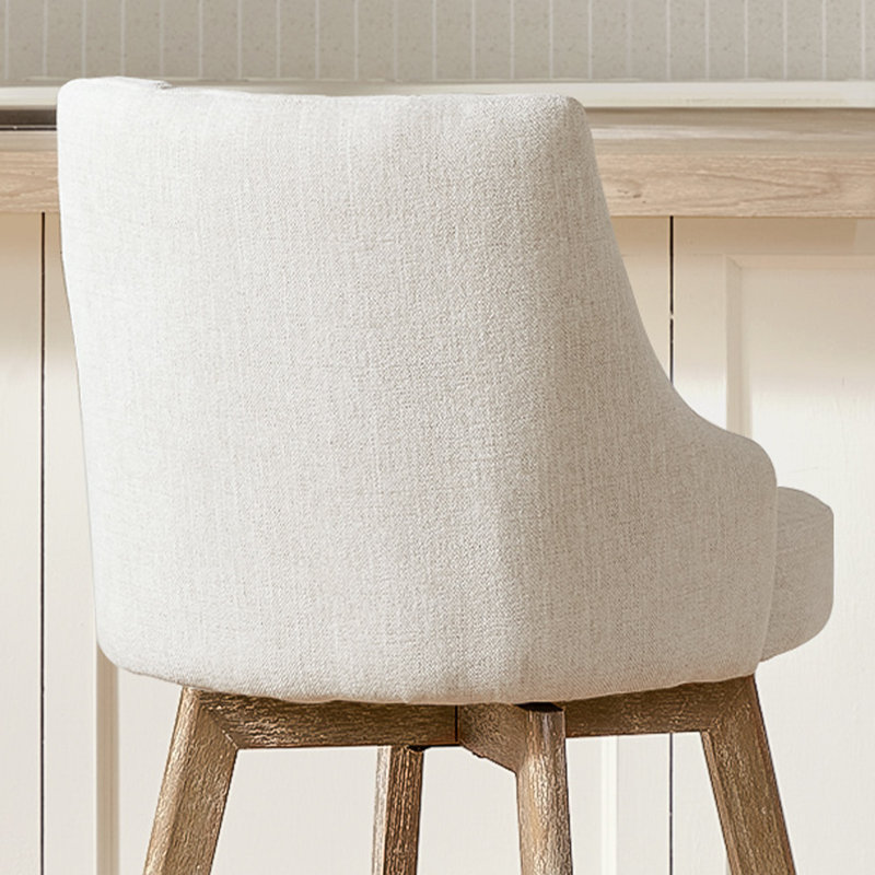 Tabourets de bar à hauteur de comptoir, tabourets de bar pivotants avec dossier, tabourets de bar de 2,26 po en bois massif, tabourets de comptoir rembourrés en tissu de lin épais beige