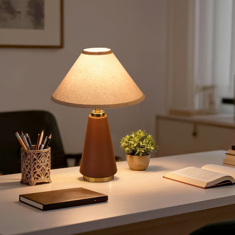 Ensemble de 2 lampes de table 18,11 pouces avec base en similicuir brun, 2, Brun