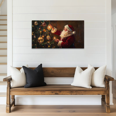Art mural sur toile de Noël GUTTATY, peinture sur toile Père Noël avec arbre, décoration murale de vacances pour salon, œuvre d'art suspendue ornements festifs, affiche sur toile saisonnière, 32 po x 16 po