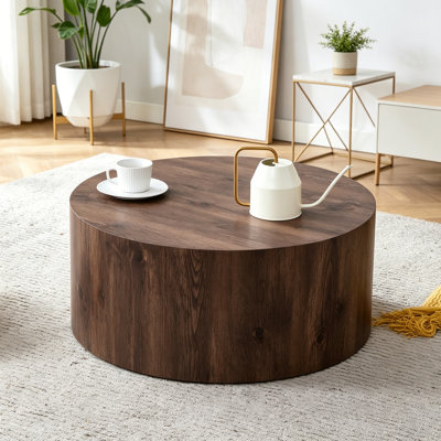 Simple wood grain cylindrical coffee table with sturdy base