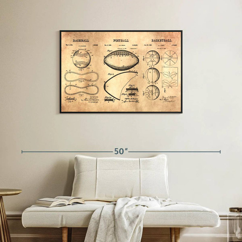 Sports Balls Compilation Patent, 37" X 25", Floating Frame Black