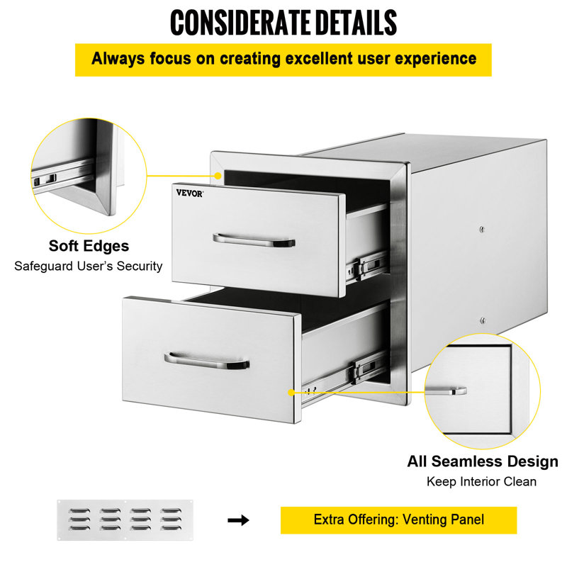 18'' Stainless Steel Double Access Outdoor Kitchen Drawers