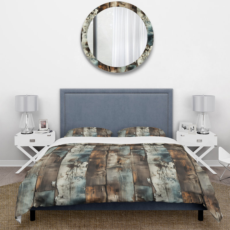 Queen Rustic Barnwood Weathered Tones Microfiber Duvet Cover Set