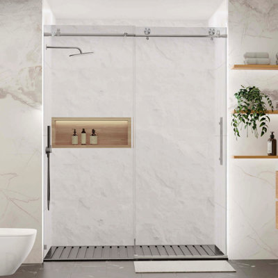 56-60"W X 76"H Frameless Design Shower Door  - Sliding Opening Shower Door  - With Premium 5/16"(8Mm) Thick Tempered Glass Shower Enclosure Door