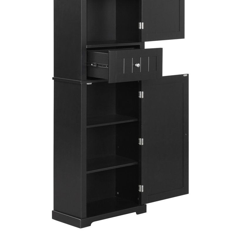 Tall Bathroom Storage Cabinet, Freestanding Storage Cabinet With Drawer And Adjustable Shelf, Black
