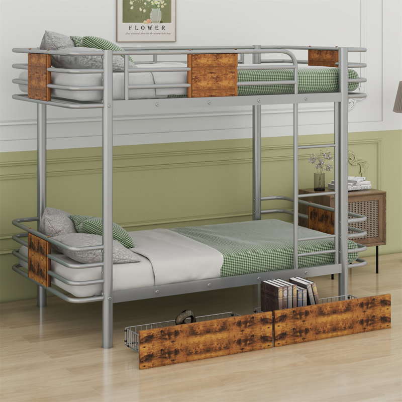 Marchagee Kids Bunk Bed with Drawers, Silver