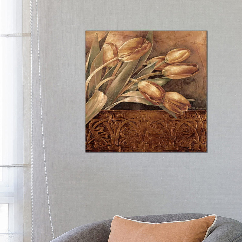 Copper Tulips II by Linda Thompson - Wrapped Canvas Painting, 66.04 cm H x 66.04 cm W
