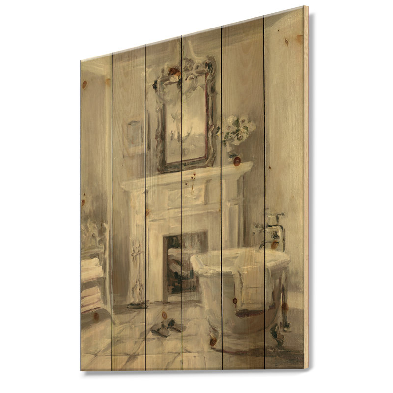 «French Bathroom Vintage I», reproduction d'art sur bois sans cadre, H 46 po x l 36 po x 1,5 po