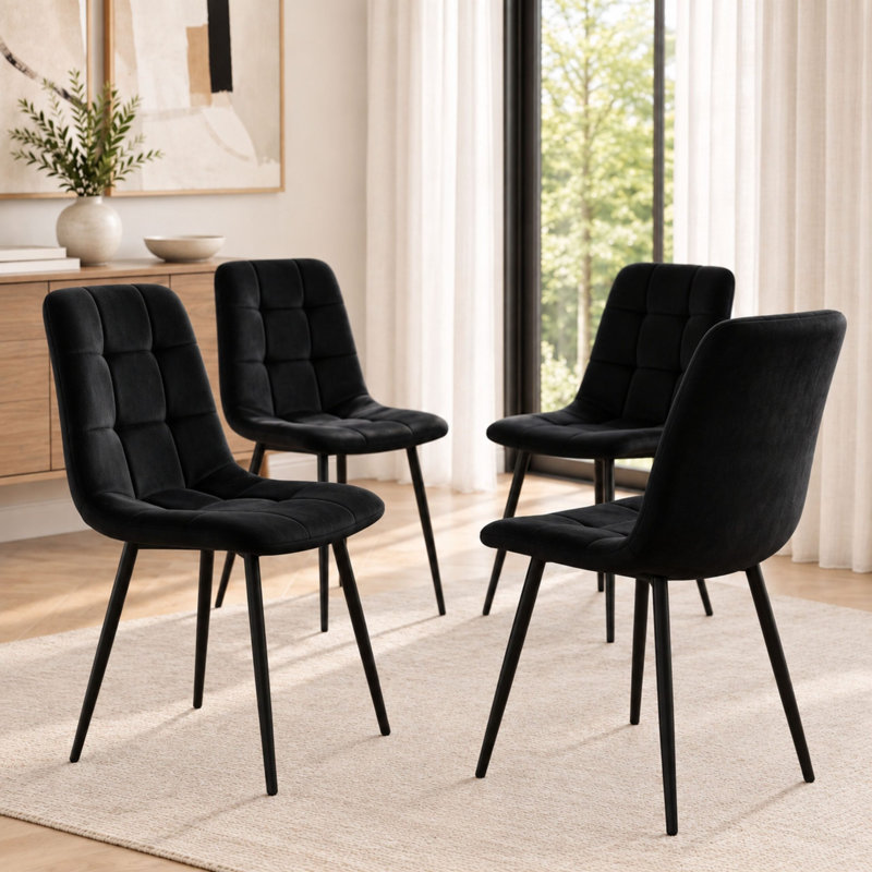Kitchen Dining Set with Oak Effect Table, 4 Black Velvet Chairs and Oak Effect Bench 6 Seater