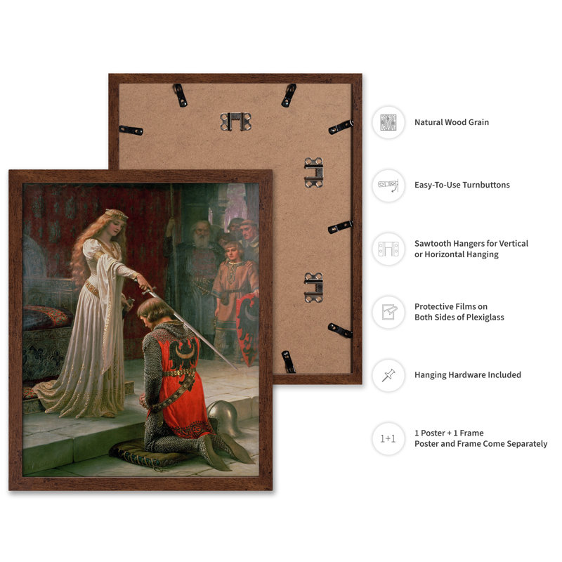 Edmund Leighton - La distinction, Poster, 16"H x 20"W, Brown Framed