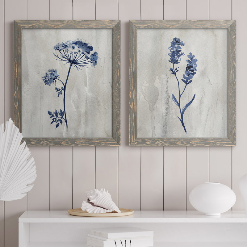 «Indigo Botanical I», ensemble de 2 reproductions d'impressions, Toile encadrée, H 24 po x l 36 po, Gris