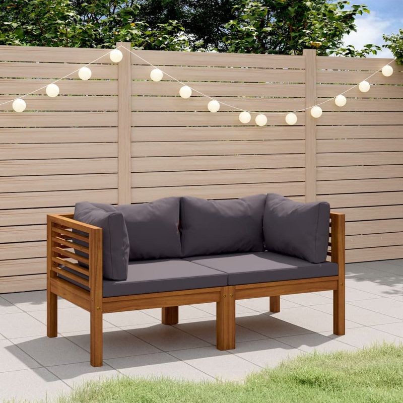 2-Seater Patio Sofa with Cushion Solid Acacia Wood, Dark Grey