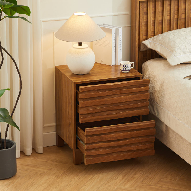 19.7“w Solid Wood Drawers Nightstand, Brown