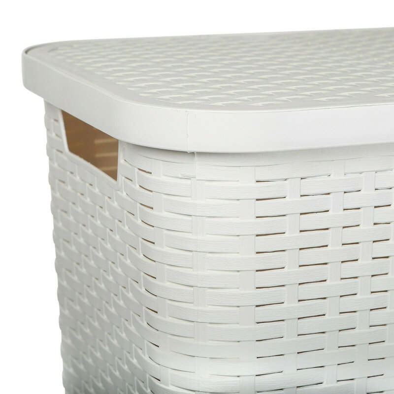 Plastic Laundry Hamper with Handles, White